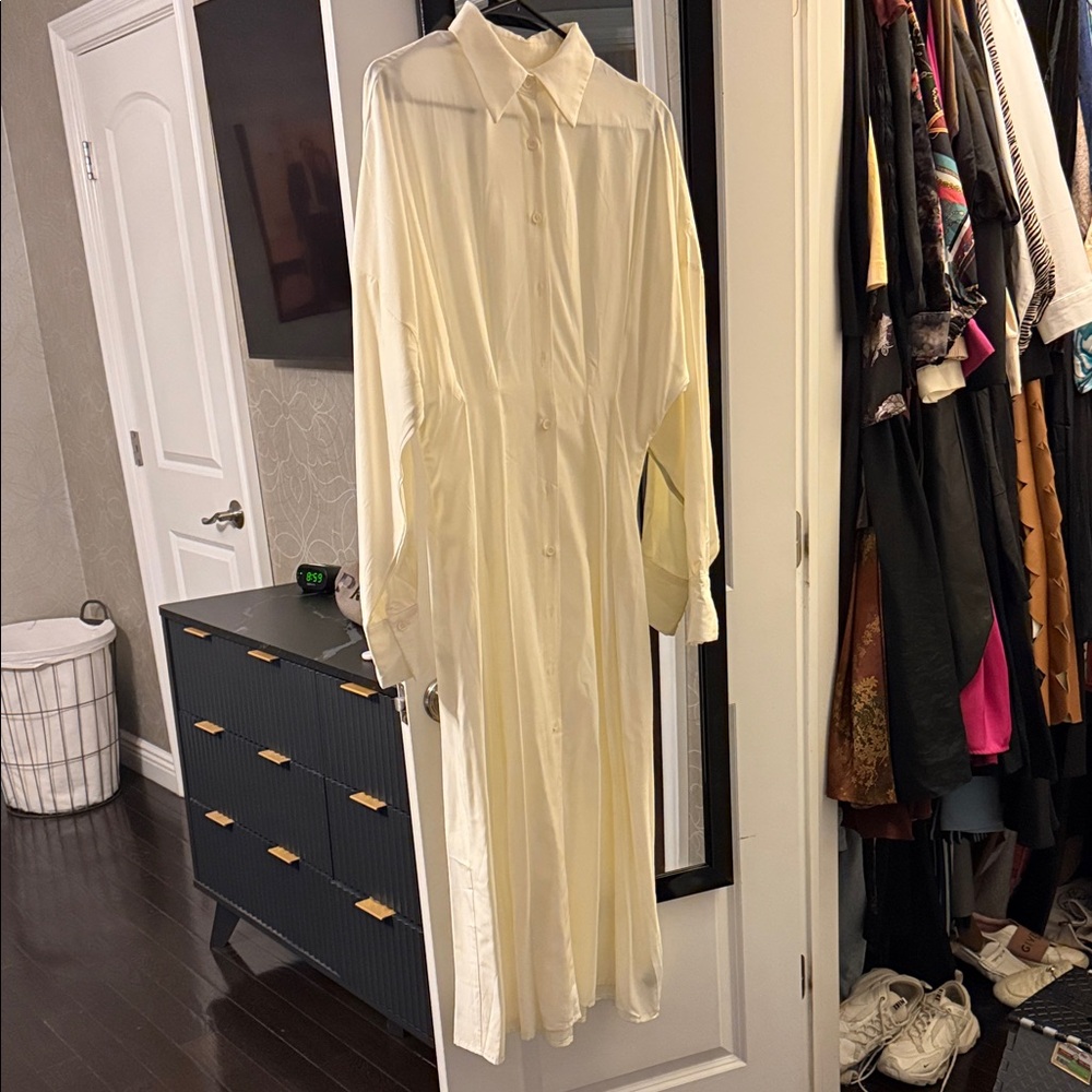 Chic Cream Long Sleeve Shirt Dress